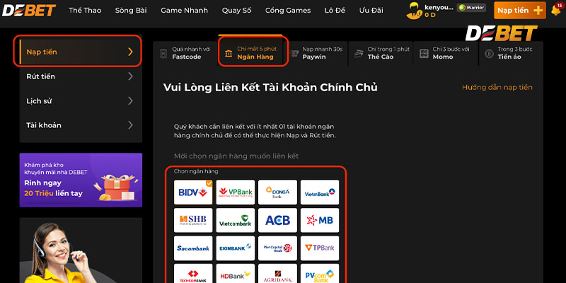 Nạp Tiền DEBET: Cách Thực Hiện Để Tận Hưởng Dịch Vụ Tối Ưu 2 Các bước thực hiện nạp tiền