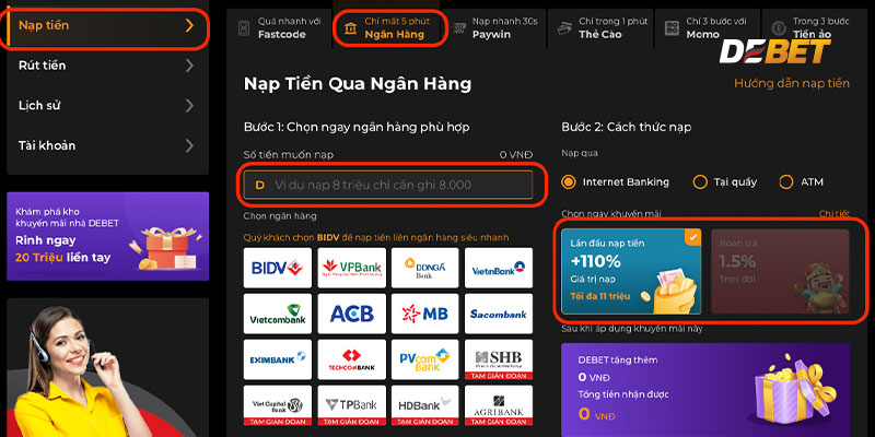 Nạp Tiền DEBET: Cách Thực Hiện Để Tận Hưởng Dịch Vụ Tối Ưu 3 Các phương thức Nạp Tiền DEBET